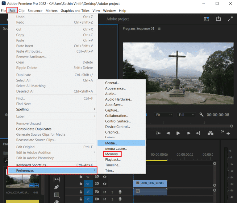 editați preferințele adobe premiere pro