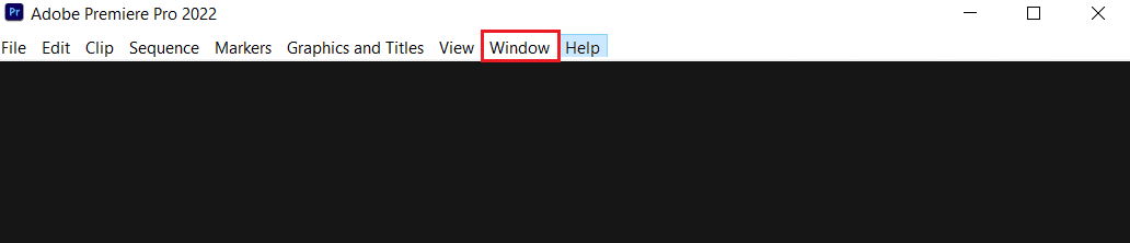 selectați meniul fereastră în Adobe premiere pro