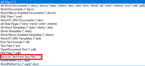 temukan dan pilih opsi Pulihkan Teks dari File Apa Saja