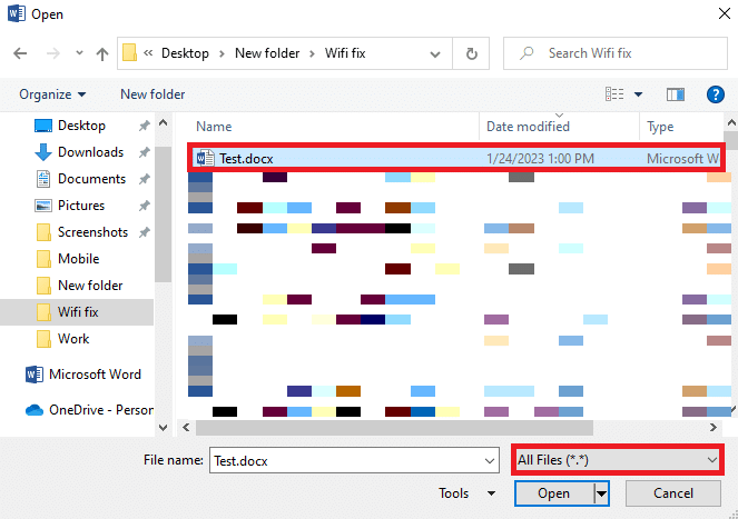 Selezionare il file e fare clic su Tutti i file