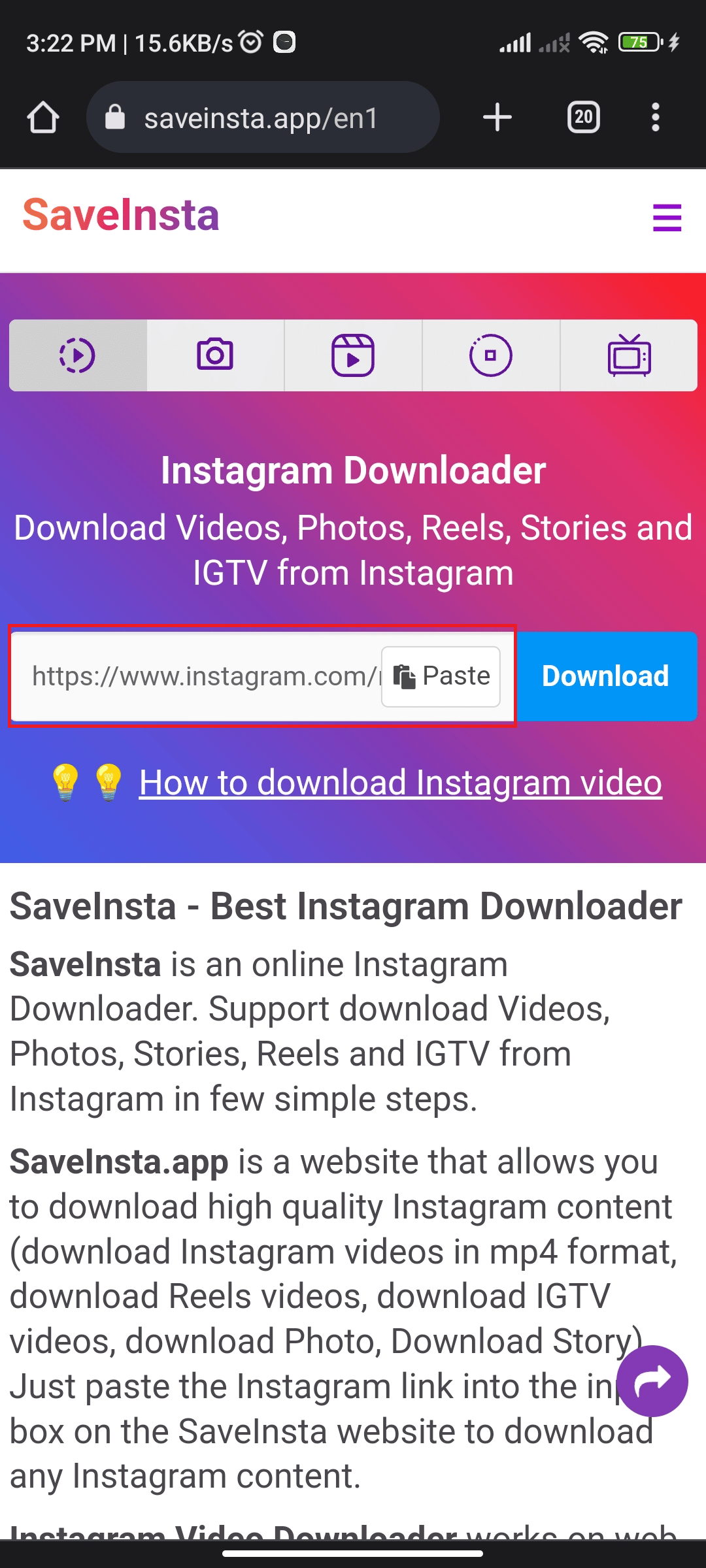 Tautan URL di Saveinsta | Cara Membalikkan Audio di Instagram