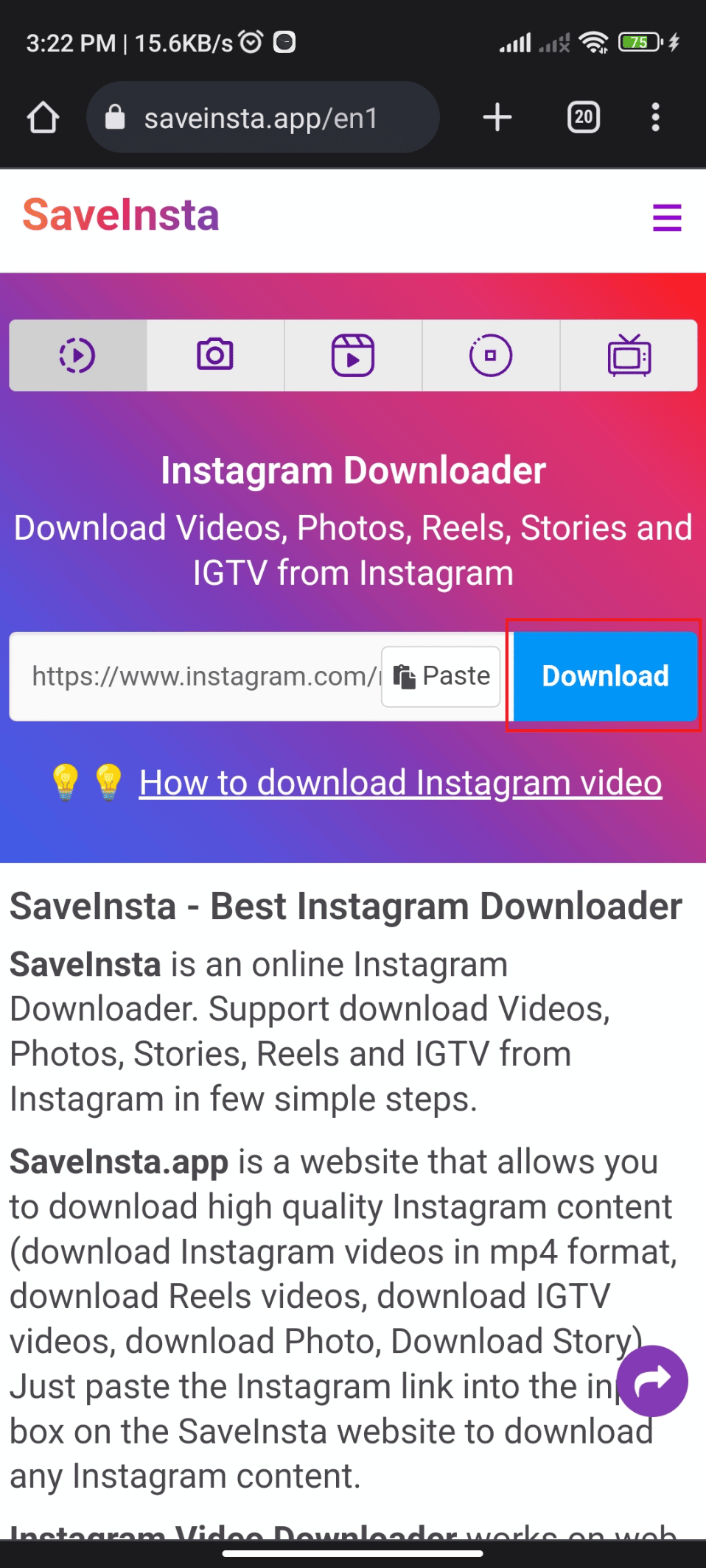 Unduh di SaveInsta