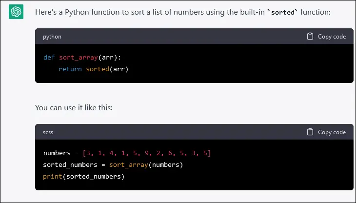 ChatGPT AI 响应显示有关编程语言 Python 的信息。