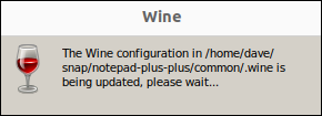 El cuadro de diálogo de notificación de configuración de Wine