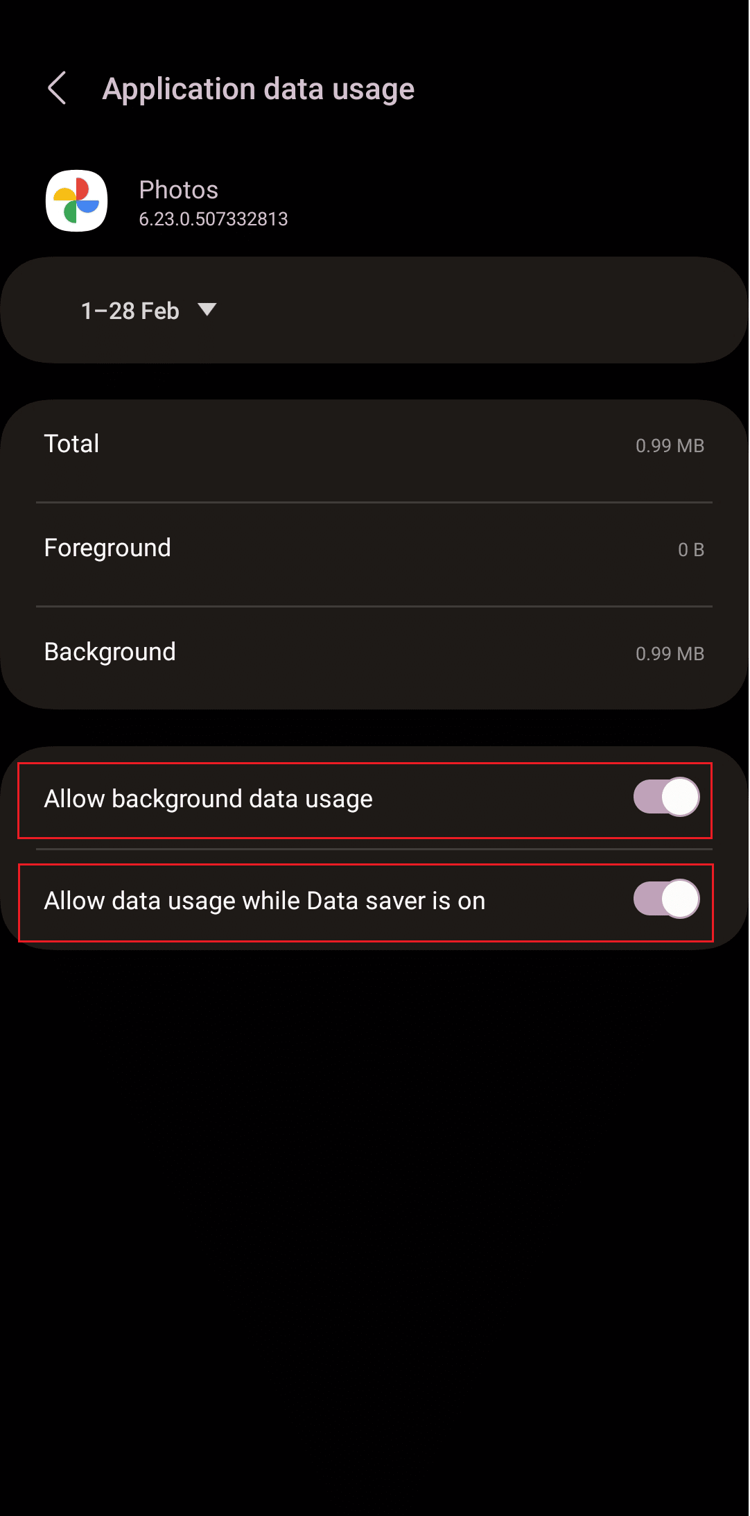 Consenti l'utilizzo dei dati in background e Consenti l'utilizzo dei dati mentre Risparmio dati è attivo | Correggi le foto di WhatsApp che non eseguono il backup su Google Foto su Android