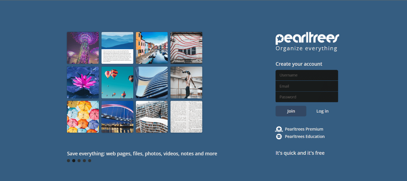 Homepage der Pearltrees-Website