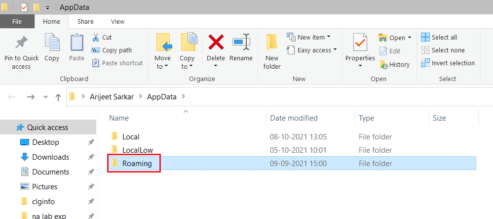 AppData Roaming-Ordner. Beheben Sie den Spotify-Fehlercode 17 unter Windows 10