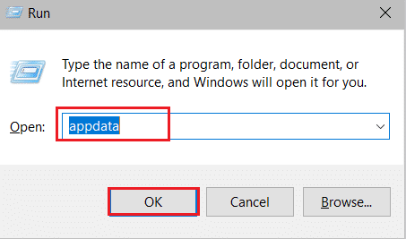 Tastați appdata și faceți clic pe OK