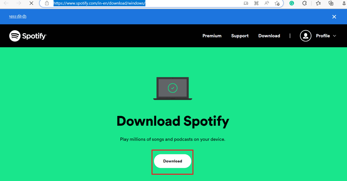 opțiune de descărcare pentru aplicația spotify pe computer