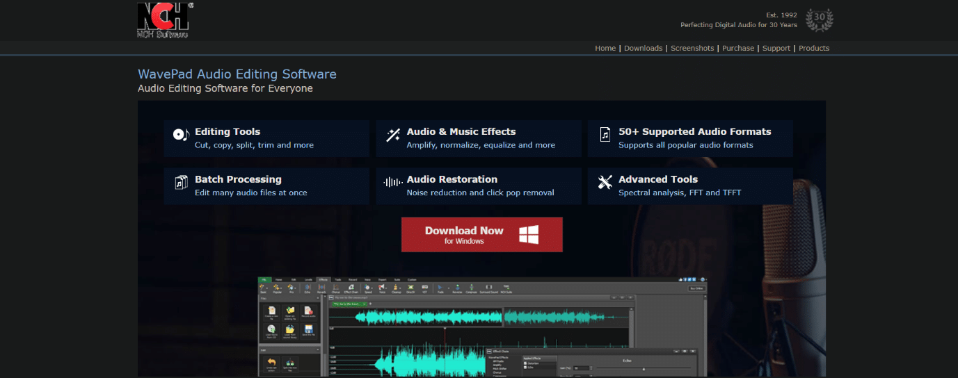 Homepage von WavePad Audio Editing