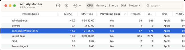 Trier par applications empêchant le sommeil dans Activity Monitor