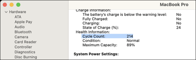 Comprobar el número de ciclos de la batería en macOS