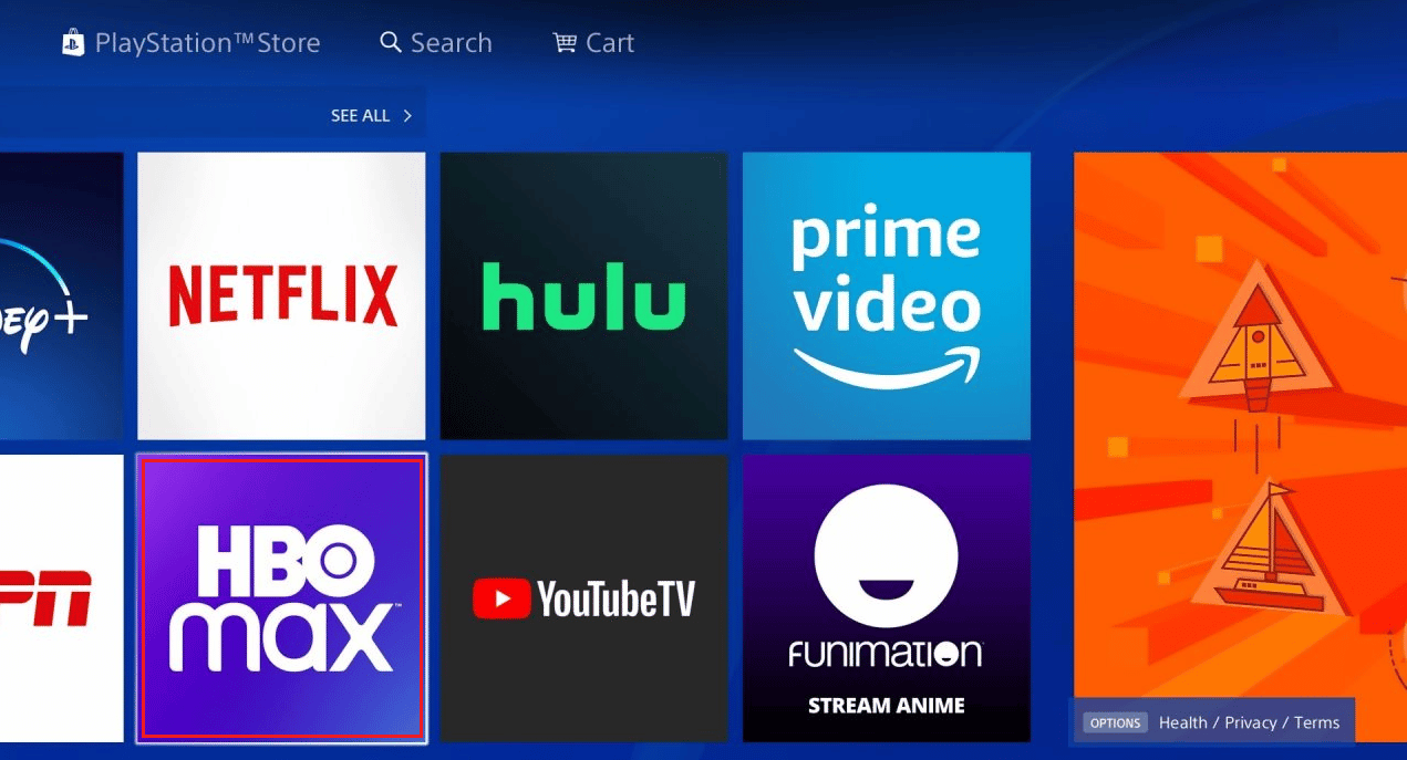 Inicie la aplicación HBO Max en su PS4