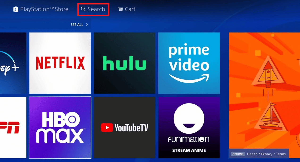 Navigieren Sie zum PlayStation Store und wählen Sie oben die Suchoption aus