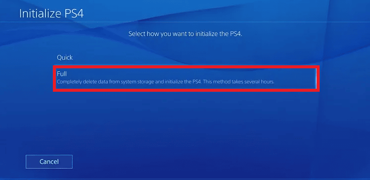 Drücken Sie einmal auf Full Wählen Sie aus, wie Sie die PS4 initialisieren möchten | HBO Max funktioniert nicht auf PS4 oder PS5