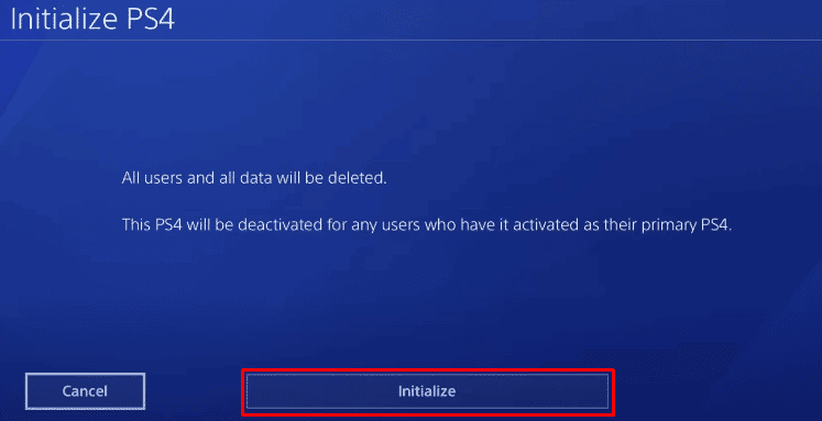 haga clic en la opción Inicializar. Arreglar el código de error de PS4 WS 37431 8