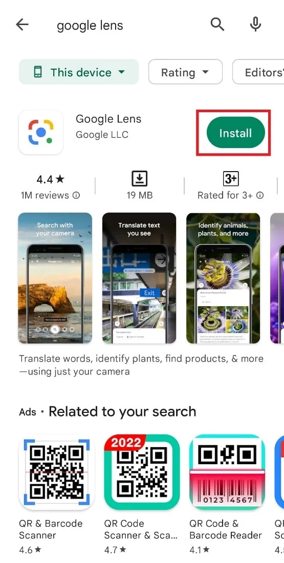 ติดตั้ง Google Lens