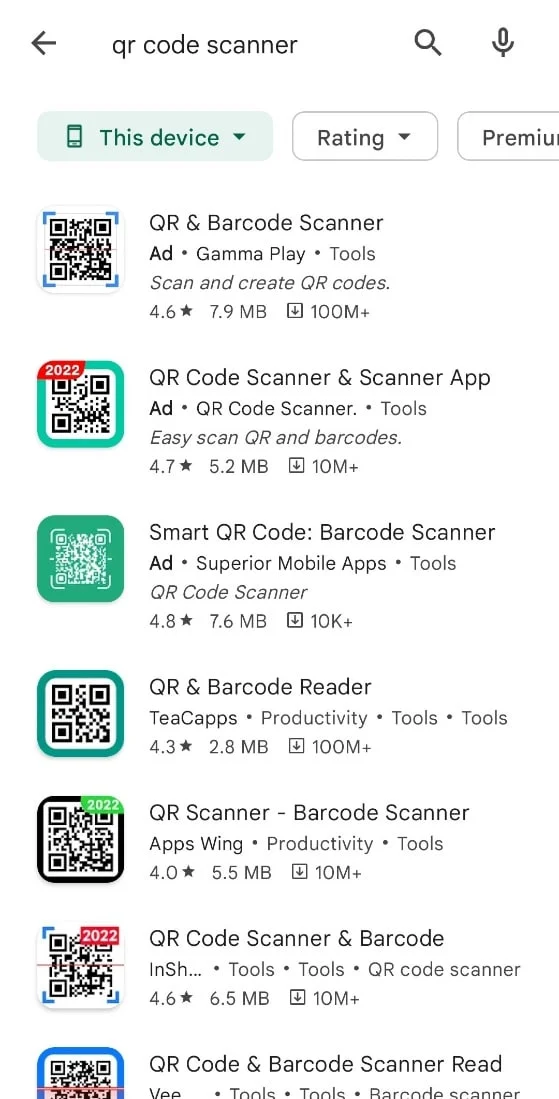 Use o leitor de código QR de terceiros