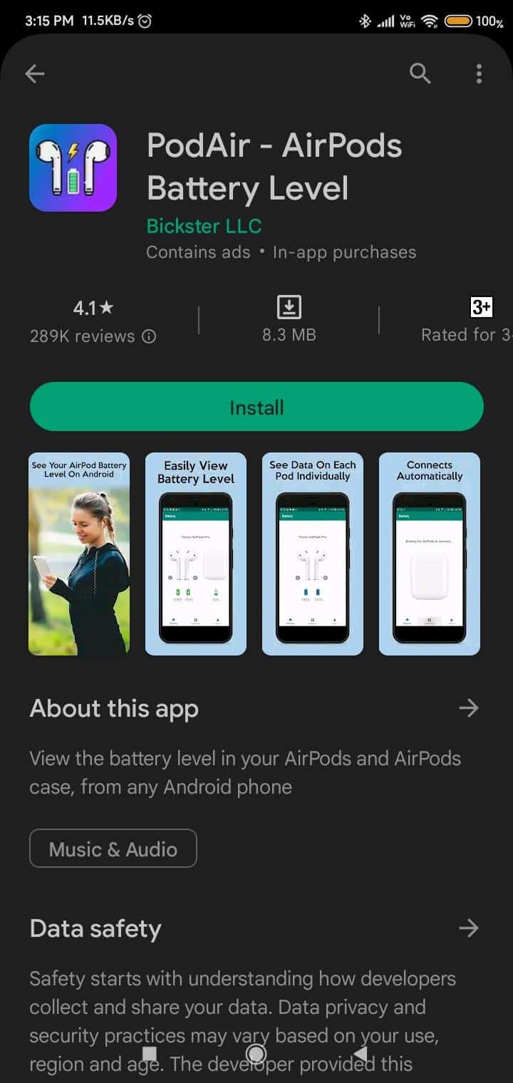 PodAir - Niveau de batterie des AirPods Google Play Store