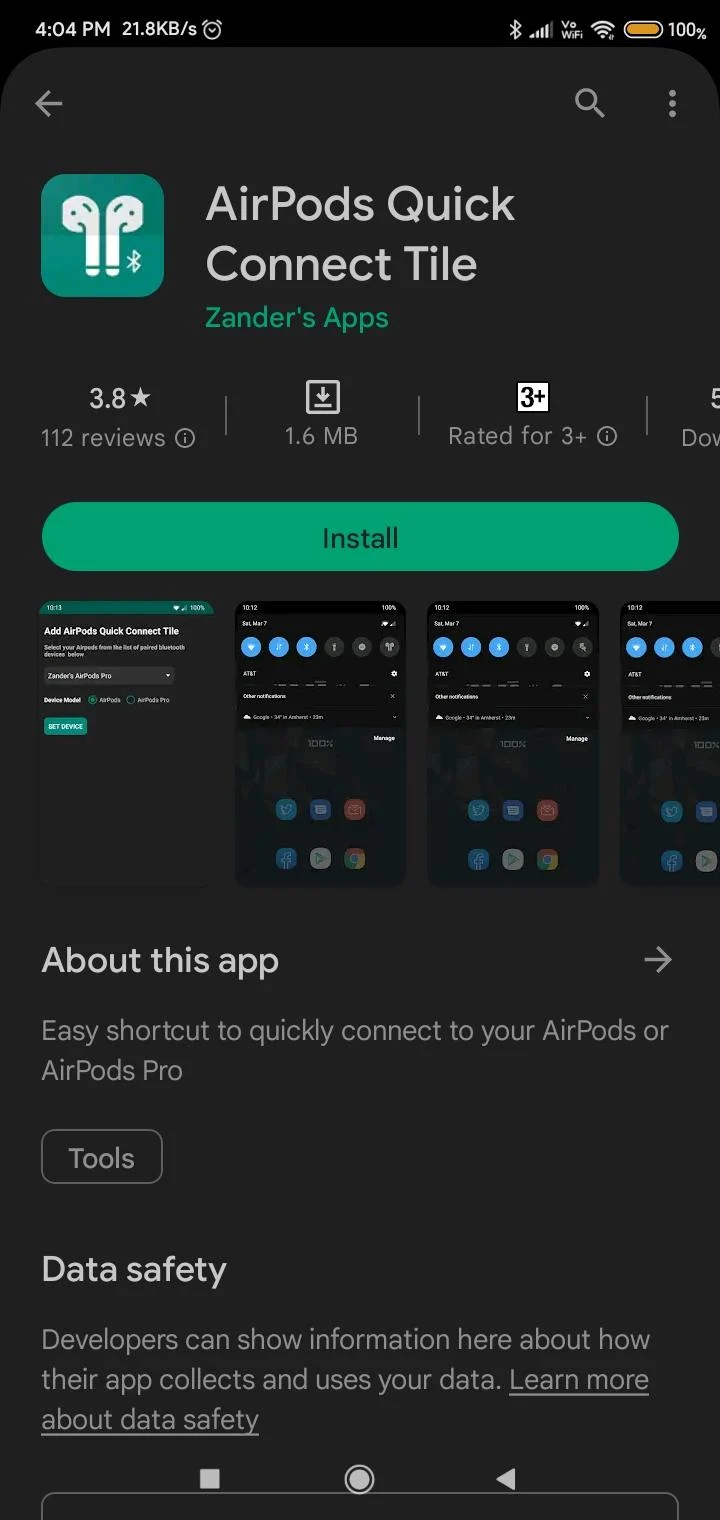 AirPods 빠른 연결 타일 Google Play 스토어