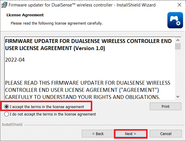 Pilih opsi I accept the terms in the license agreement dan klik Next. Perbaiki Pengontrol PS5 Tidak Berfungsi di PC