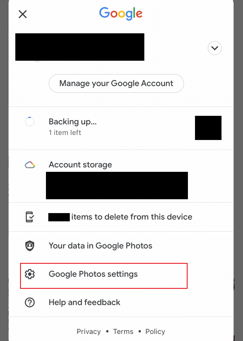 Toca la opción de configuración de Google Photos