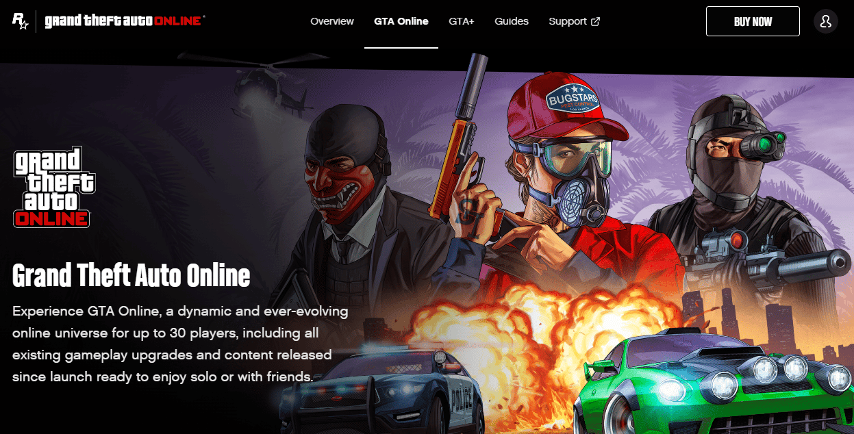 Online-Webseite von Grand Theft Auto