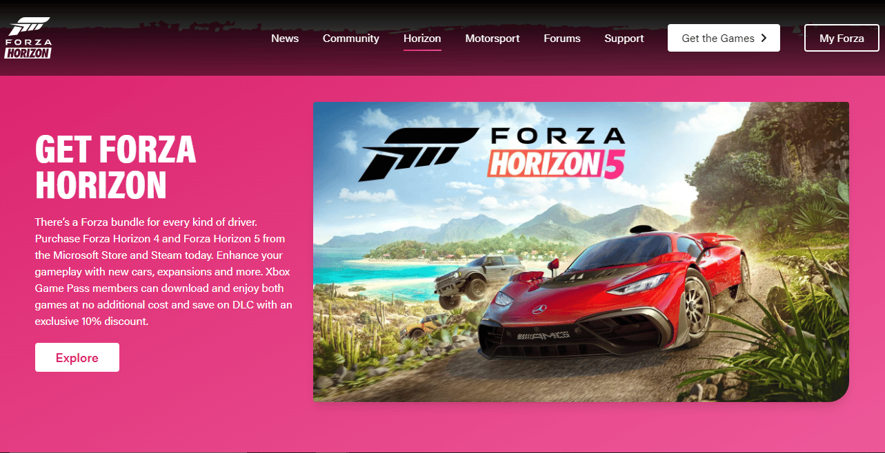 FORZA Horizo​​n 5 の Web ページ