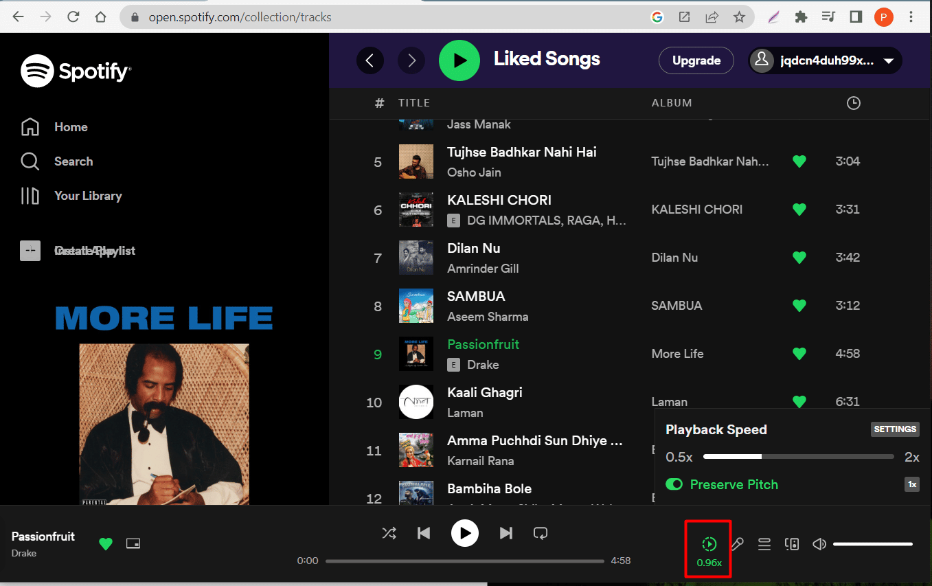 Klicken Sie auf Spotify auf das Symbol für die Wiedergabegeschwindigkeit