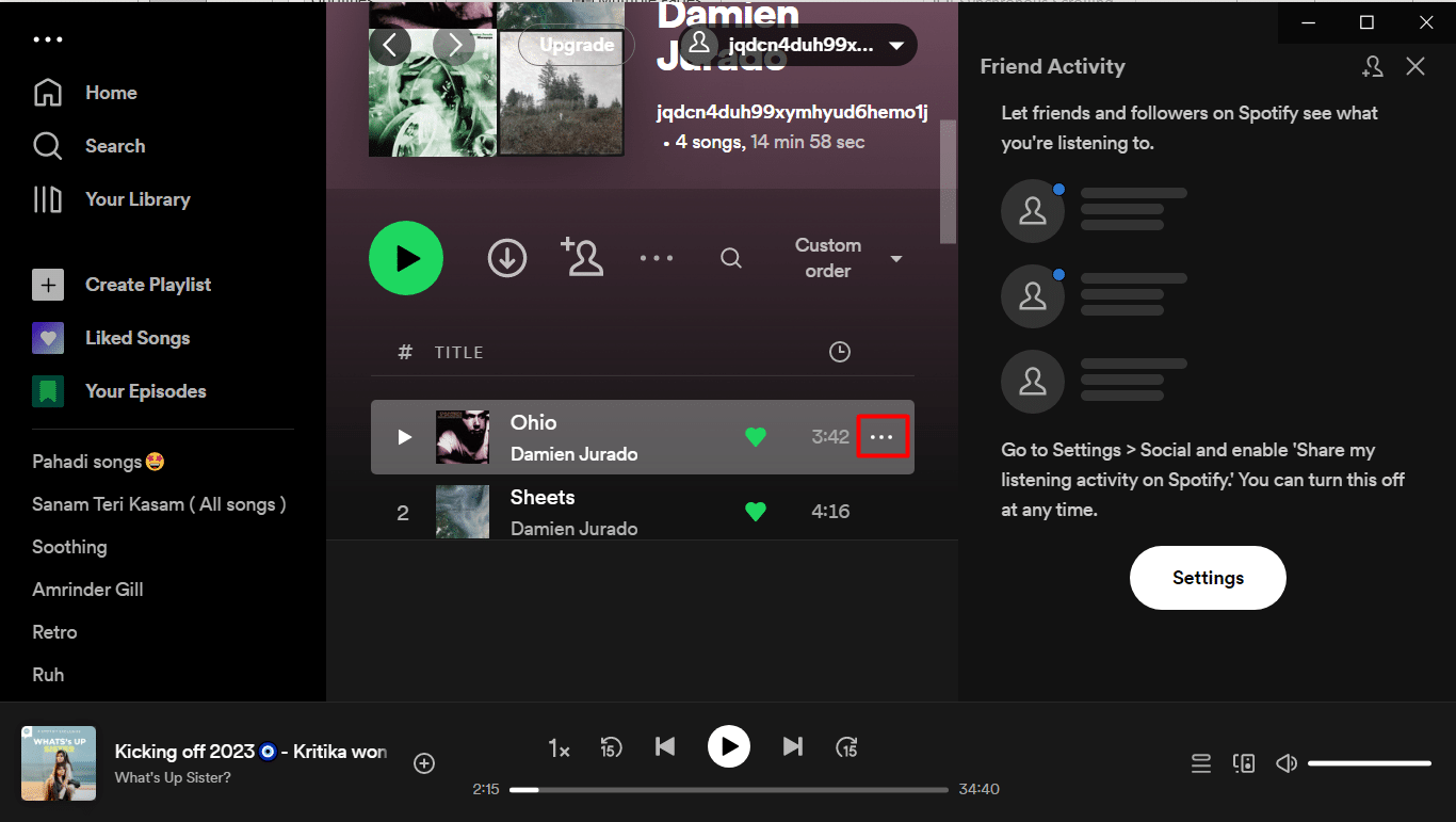 Klicken Sie auf die drei Punkte neben dem Song, den Sie auf spotify verlangsamen möchten