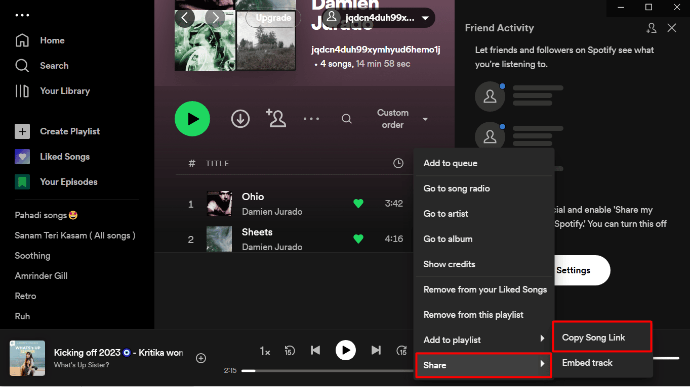 انقر فوق مشاركة متبوعًا بنسخ رابط الأغنية على Spotify | سبوتيفي تبطئ الأغاني