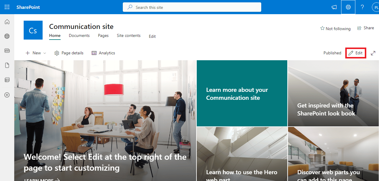 編集アイコンをクリックします。 SharePoint 編集 Web パーツが許可されていない問題を解決する方法