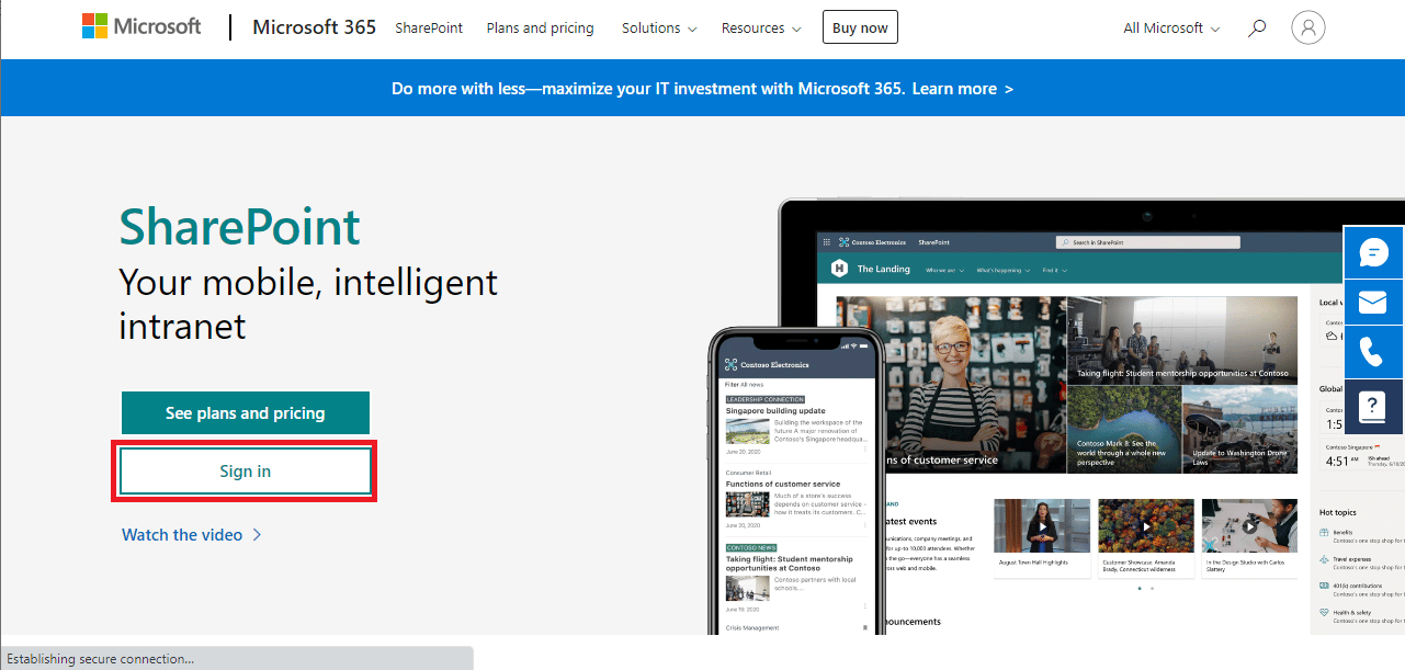 Ouvrez le navigateur Web et visitez SharePoint et connectez-vous avec les informations d'identification correctes