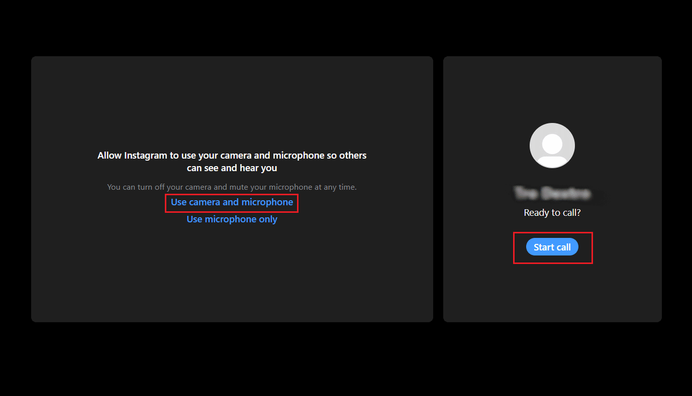カメラとマイクを使用 - 通話を開始 | PCでのInstagramビデオチャット