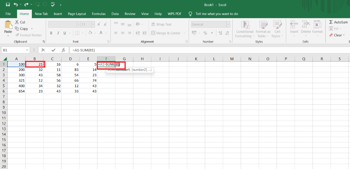 Inserisci i valori successivi tra parentesi e seleziona un'altra cella in cui vuoi la sottrazione. | Come sottrarre più celle in Excel