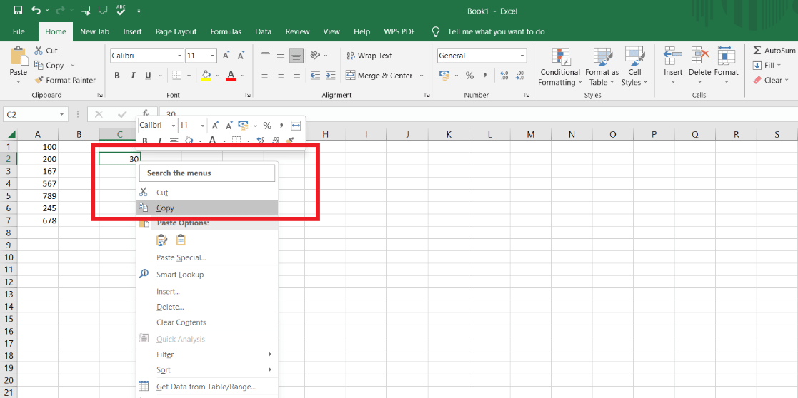 Selezionare la cella da cui si desidera sottrarre altre celle e copiare la cella selezionata. | Come sottrarre più celle in Excel