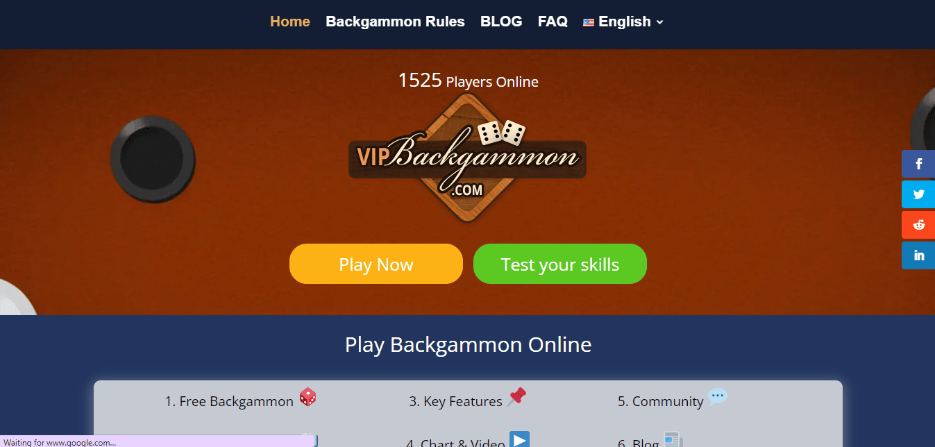 Pagina web di Backgammon VIP