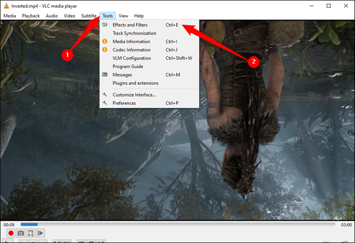 ไปที่ Tools > Effects and Filters ในโปรแกรมเล่น VLC