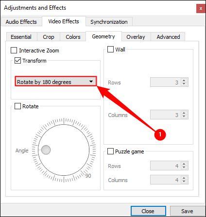 Wählen Sie die gewünschte Drehung aus dem Dropdown-Menü aus.