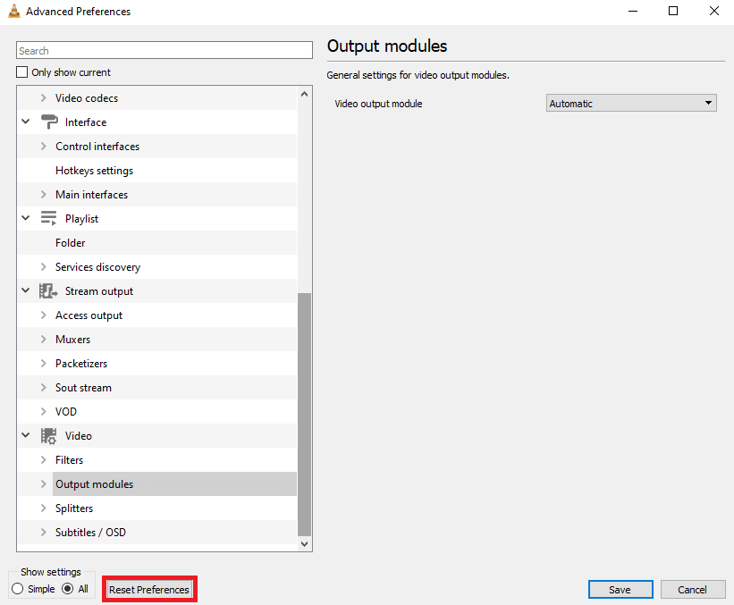 انقر فوق إعادة تعيين التفضيلات. كيفية إصلاح مشكلة تأخر الفيديو في VLC Media Player على نظام Windows