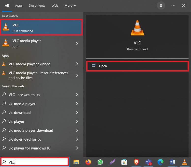 Apri VLC dal menu di avvio