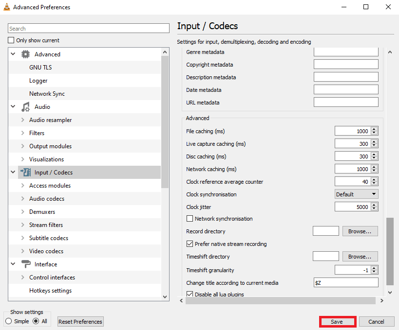 انقر فوق حفظ. كيفية إصلاح مشكلة تأخر الفيديو في VLC Media Player على نظام Windows