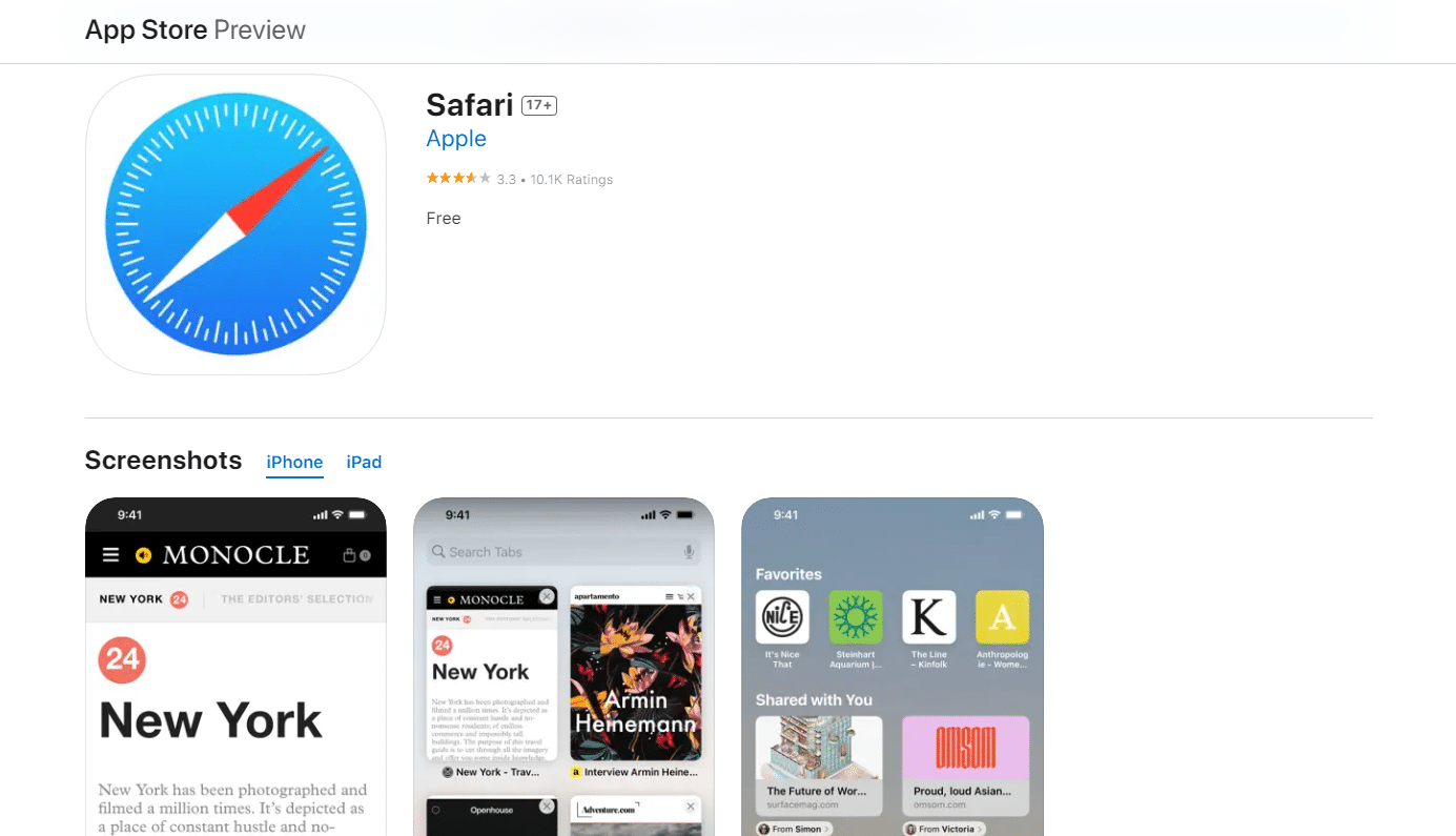 Tienda de aplicaciones del navegador Safari