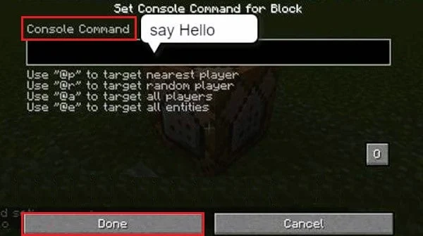 commande console pour bloquer minecraft