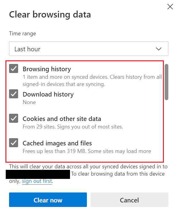 снимите любой флажок | Как очистить кеш и файлы cookie в Microsoft Edge