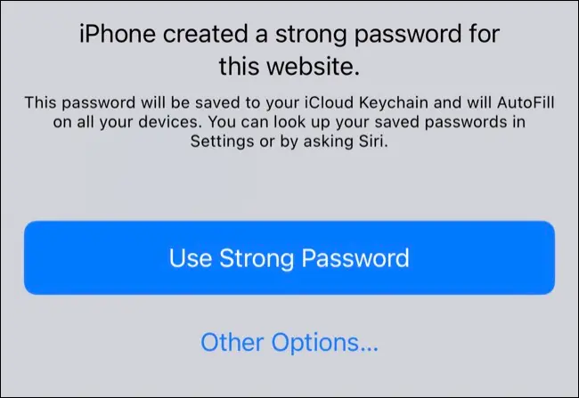 Utiliser le mot de passe fort suggéré par l'iPhone