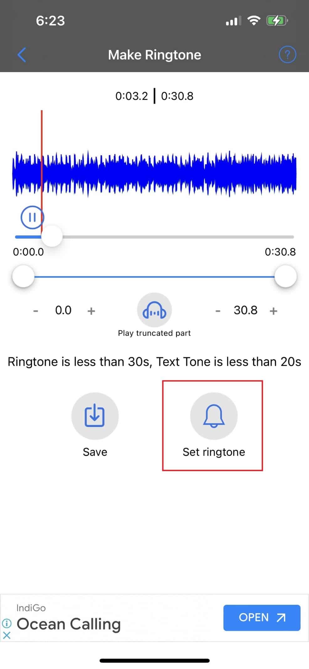 Appuyez sur Définir la sonnerie