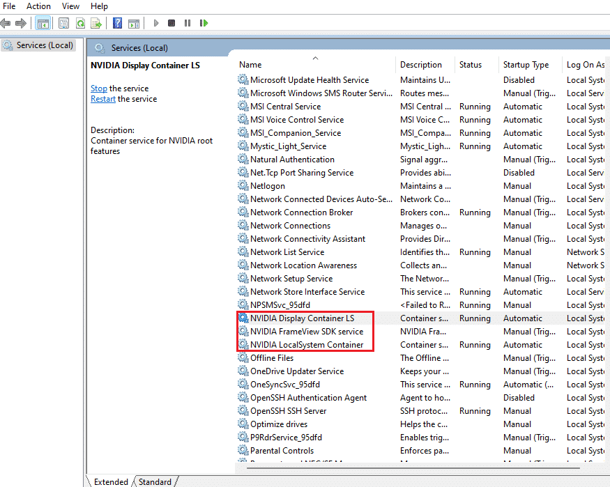 serviciul nvidia frameview sdk și serviciul nvidia localsystem container