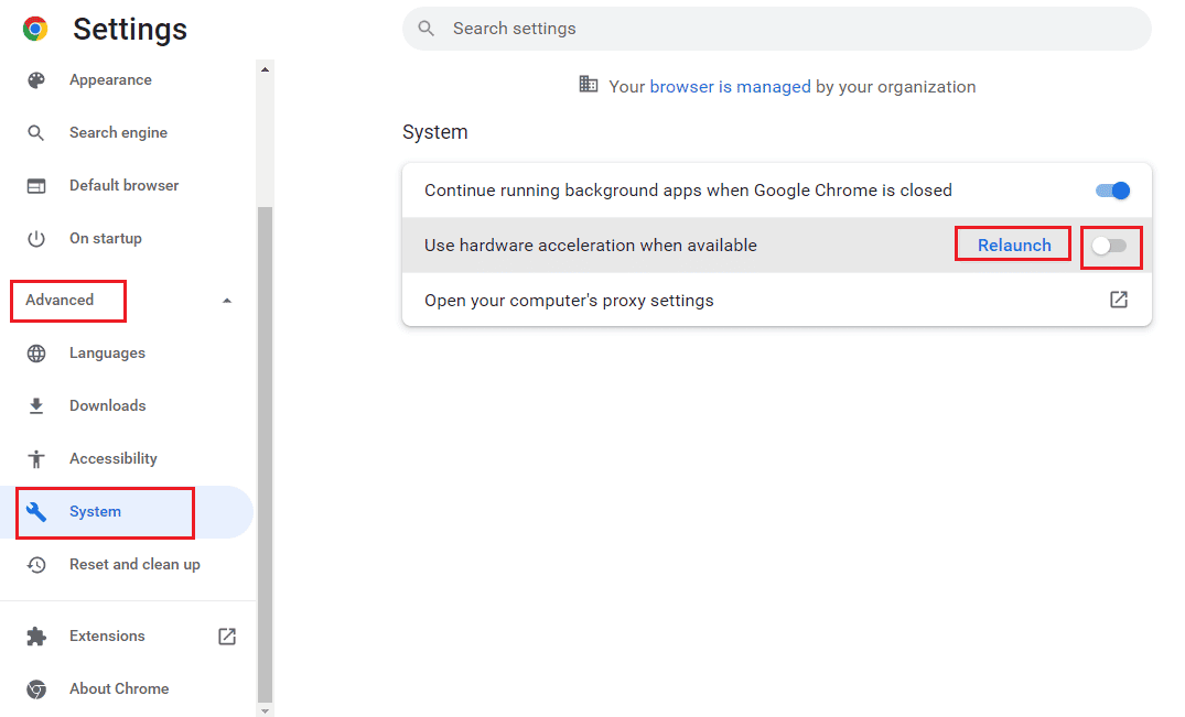 desative a configuração Usar aceleração de hardware quando disponível. Corrigir o Planilhas Google não está salvando