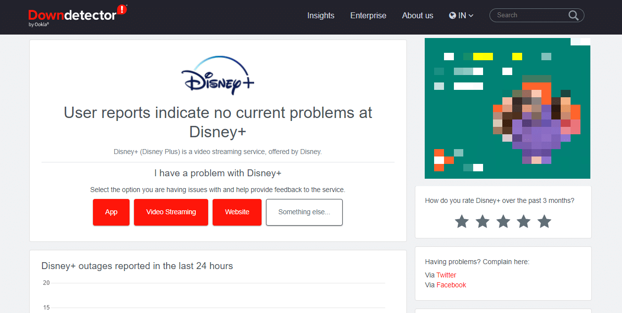 Halaman pendeteksi penurunan Disney Plus